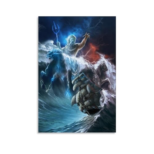 BBAUER Greek Mythology Poseidon Poster Dekorative Malerei Leinwand Wandkunst Wohnzimmer Poster Schlafzimmer Malerei,Wandkunst Bilddruck Moderne Familienzimmer Dekor 16x24inch(40x60cm) von BBAUER