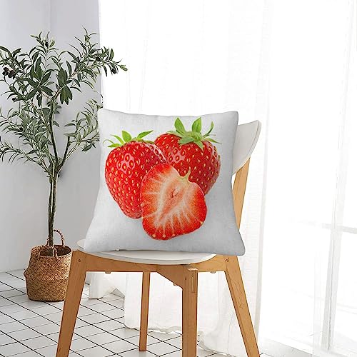 BBAUER Kissenbezug 45x45cm Dekorativer Überwurf Kissenbezüge,Rote Erdbeere Erdbeeren DREI Früchte, die auf der Lebensmittelscheibe halbiert Werden,Heimdekoration quadratisch Kissenhülle 18x18 Zoll von BBAUER