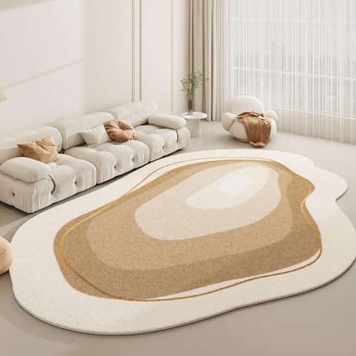 BBAUER Unregelmäßig Geformter Teppich, Used-Look, Moderner Beige-Teppich für Wohnzimmer, Schlafzimmer, Esszimmer, Küche, Akzent, Waschbarer Teppich, Heimbüro, Flur-Teppich von BBAUER