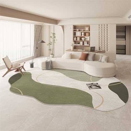 Grüner Teppich mit geometrischen Mustern, unregelmäßiger Bereich, botanische Teppiche, moderner abstrakter Kaschmir-Teppich, geeignet for Wohnzimmer, Schlafzimmer, rutschfest, langlebig und waschbar von BBAUER