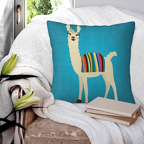 Kissenbezüge 45x45cm,Buntes Lama des netten Lama-Peru-bolivianischen KAPS auf hinterem blauem Alpaka-Tier,Dekorationskissenbezüge quadratisch weich Kissenbezüge für Couch Sofa Bett von BBAUER