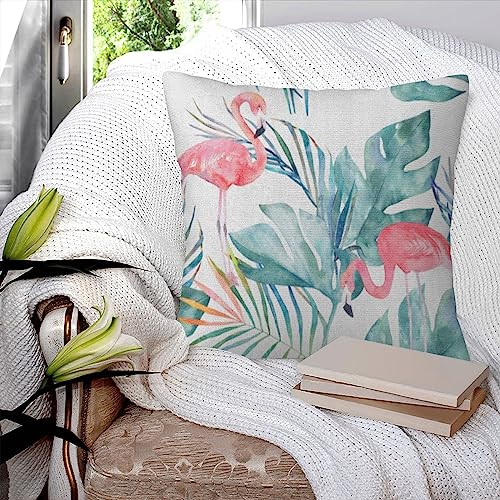 Kissenbezüge 45x45cm,Buntes Muster tropischer Flamingo und Blätter Aquarell Sommer exotisch grün niedlich,Dekorationskissenbezüge quadratisch weich Kissenbezüge für Couch Sofa Bett von BBAUER