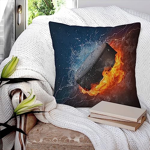 Kissenbezüge 45x45cm,Eishockey-Puck in Feuer und Wasser von The Enveloped für das Spiel Black Power,Dekorationskissenbezüge quadratisch weich Kissenbezüge für Couch Sofa Bett von BBAUER