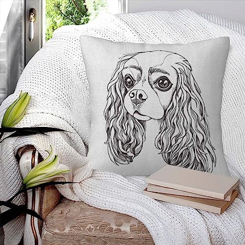 Kissenbezüge 45x45cm,Entzückendes Porträt des Cavalier King Charles Spaniel Schwarz-Weiß-Tiers,Dekorationskissenbezüge quadratisch weich Kissenbezüge für Couch Sofa Bett von BBAUER