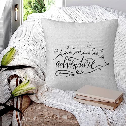 Kissenbezüge 45x45cm,Familienabenteuer Schriftzug Berge Wolken und Sonne Inspiration Motivationszitate Perfekt erwartet,Dekorationskissenbezüge quadratisch weich Kissenbezüge für Couch Sofa Bett von BBAUER