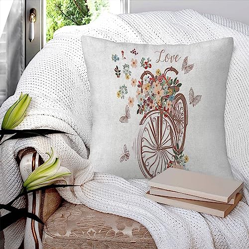 Kissenbezüge 45x45cm,Nettes Fahrrad mit Bündel Frühlingsblumen,Dekorationskissenbezüge quadratisch weich Kissenbezüge für Couch Sofa Bett von BBAUER