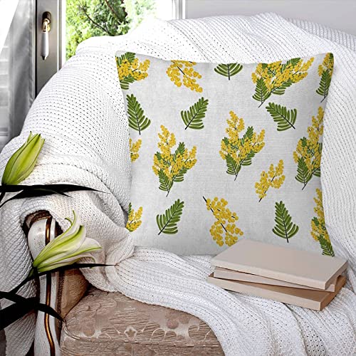 Kissenbezüge 45x45cm,Zweige und Blätter von Mimosa Spring Yellow Flowers,Dekorationskissenbezüge quadratisch weich Kissenbezüge für Couch Sofa Bett von BBAUER