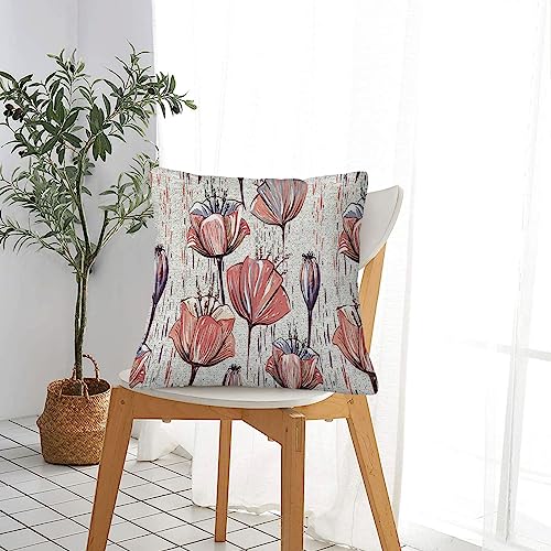 BBAUER Kissenbezug 45x45cm Dekorativer Überwurf Kissenbezüge,Vintage Bunte Tulpen-Blumen,Heimdekoration quadratisch Kissenhülle 18x18 Zoll von BBAUER