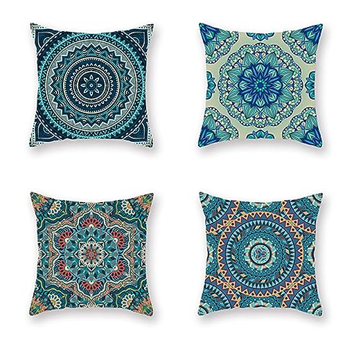 Kissenbezug 60x60 cm 4er Set Deko Kissen, Dekokissen Samt Kissenbezüge Blaues Mandala Muster Kissenhüllen Quadratisch Couchkissen Zierkissenbezug für Wohnzimmer Sofa Dekor von BBAUER