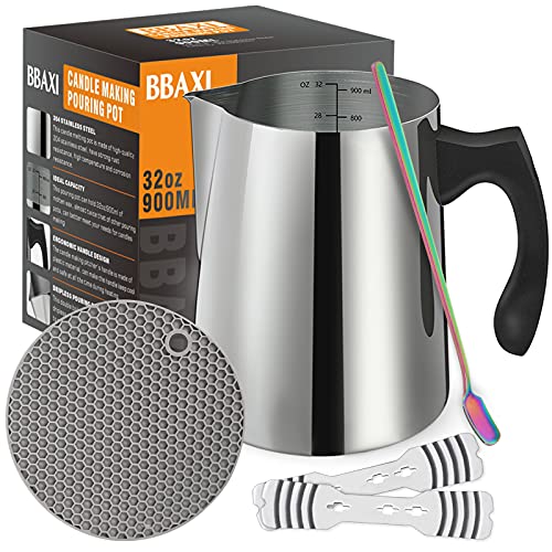 BBAXI Gießtopf zur Kerzenherstellung, DIY-Kerzenherstellungs-Set inkl. 900 ml Krug zur Kerzenherstellung, 2 Kerzendochthalter, 1 Untersetzermatte und 1 Löffel von BBAXI