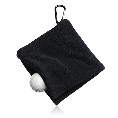 BBDA Golfhandtuch aus Mikrofaser, Ballreinigungshandtuch mit Clip, geeignet für Golf, Yoga, Camping, Fitnessstudio, 10 x 10 cm (Schwarz) von BBDA