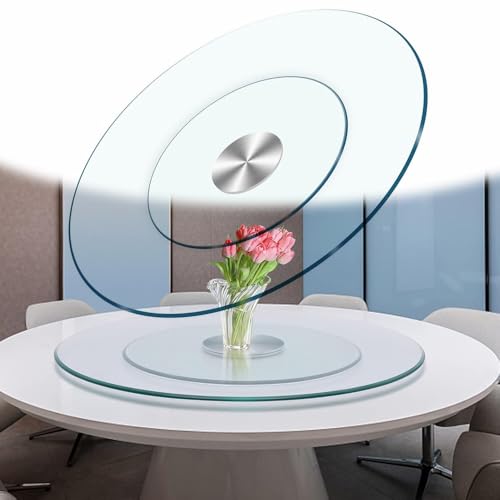 BBERHFNFZK 60 70 80 90 100cm Esstisch Lazy Susan Große Drehbare Servierplatte Transparent Glas-Drehteller Runde Tischplatte Drehplatte, Einfaches Teilen Von Lebensmitteln(36"/90CM) von BBERHFNFZK