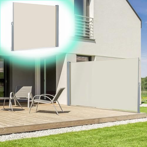 BBERHFNFZK Beige Ausziehbare Seitenmarkise 3x1.6m Außen Datenschutz Bildschirm Roll Up Raumteiler Wasserdicht/UV Schutz Patio Privatsphäre Zaun von BBERHFNFZK