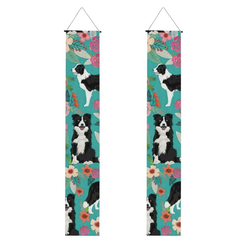Border Collie Florals Print Wiederverwendbare Abschlussfeier Veranda Banner - All-in-One Hängeset, Party, Indoor, Outdoor von BBEXJIGY