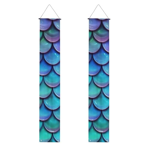 Meerjungfrau Blaugrün Fischschuppen Druck Wiederverwendbare Abschlussfeier Veranda Banner - All-in-One Hängeset für Party, drinnen, draußen von BBEXJIGY