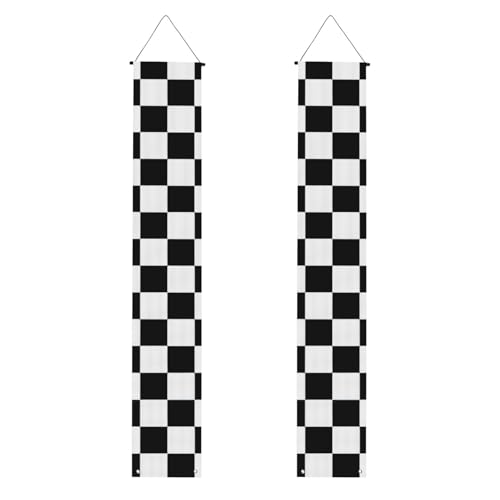 Schwarz-weiß karierte Streifen Druck wiederverwendbar Abschlussfeier Veranda Banner – All-in-One Hängeset, Party, drinnen, draußen von BBEXJIGY