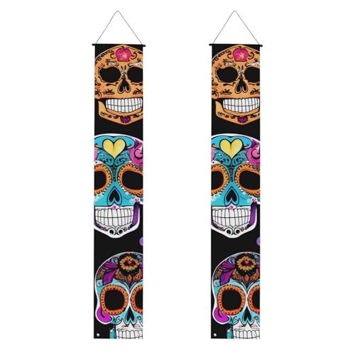 Sugar Skull Print Wiederverwendbare Abschlussfeier Veranda Banner - All-in-One Hanging Kit, Party, Indoor, Outdoor von BBEXJIGY
