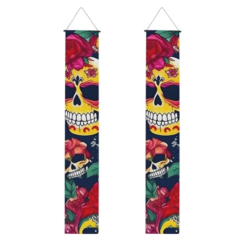 Zucker- und Totenkopf- und Blumendruck, wiederverwendbar, Abschlussfeier, Veranda-Banner – All-in-One-Hängeset, Party, drinnen, draußen von BBEXJIGY