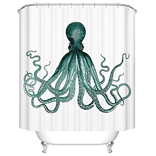 BBFhome 180 x 180 cm Bad Duschvorhang Benutzerdefinierte wasserdicht Stoff Badezimmer Duschvorhang Atrovirens Octopus von BBFhome