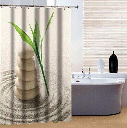 BBFhome Duschvorhang Steine, bedruckter Polyester-Stoff Polyester, mit Haken, Polyester, 120 (L)X 180 (H) von BBFhome