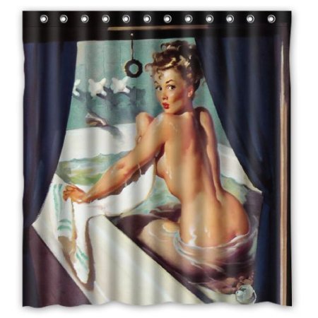 BBFhome Hem Gewichte Vorhang Duschvorhang 180x180 cm wasserdichte Polyester Gewebe Sexy Vintage Retro Pin up Dame Personalisierte Benutzerdefinierte von BBFhome