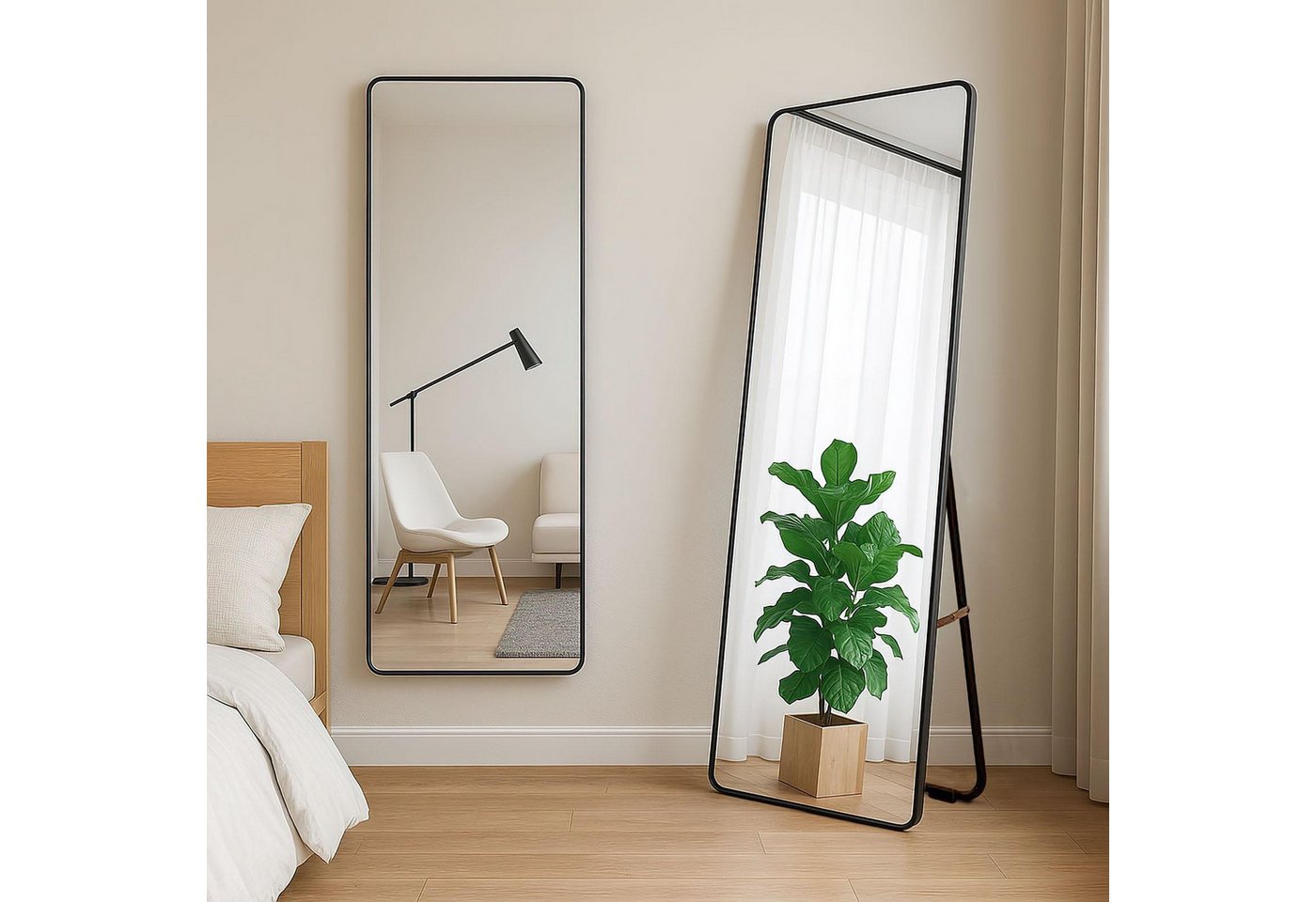 BBG Ganzkörperspiegel 45x155 cm, Ganzkörperspiegel,HD-Floatglas mit abgerundeten Ecken, Stand- & Wandmontage, mobil einsetzbar, modernes Design BBG Ganzkörperspiegel 45x155 cm, Ganzkörperspiegel,HD-Floatglas mit abgerundeten Ecken, Stand- & Wandmontage, mobil einsetzbar, modernes Design von BBG