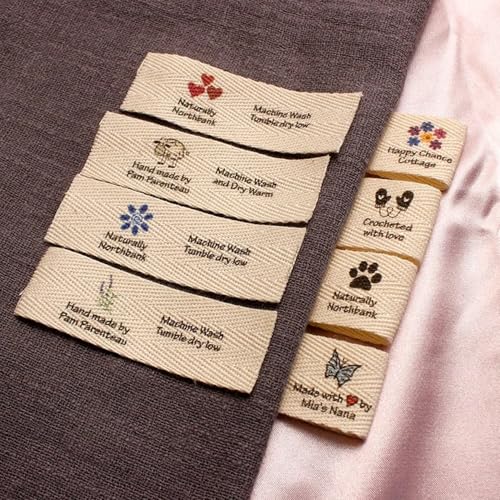 BBGDP 20 X 60 Mm Benutzerdefinierte Etiketten Aus Baumwollband for Kleidung, Personalisiertes Nähen Aus Baumwolle for Handgefertigte Artikel, Personalisiert Mit Ihrem Text Oder Logo(D,100Pcs) von BBGDP