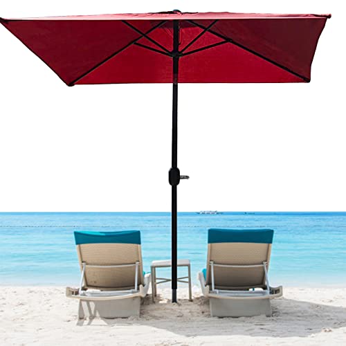 BBHW Sonnenschirm Tragbarer Quadratischer Äußerer Sonnenschirm, Outdoor-Grill Stranddeck Tisch Sonnenschirme mit Kurbel & Neigung, UV-Schutz und Windabweisend (Color : Red) von BBHW