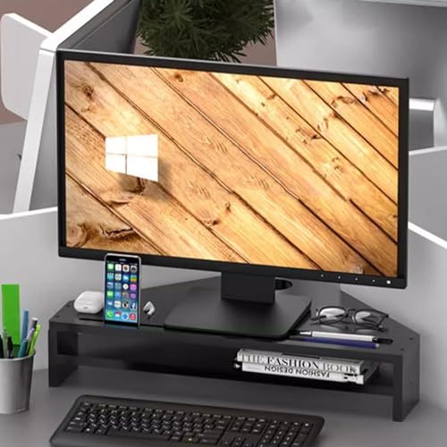 Monitorständer Monitor Stand Moderne Schwarze Monitorerhöhung, 2-lagiges Büroregal für Laptop-Computerbildschirm, Dreieckiges Schreibtischständerregal aus Holz Platzsparend ( Size : 57cm/22.5in L x18c von BBHW