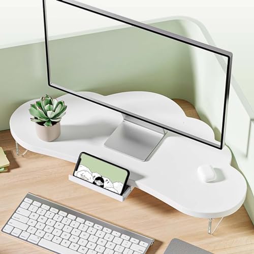 Monitorständer Monitor Stand Weißes Schreibtisch-Eckregal mit Schublade, Computermonitor-Laptop-Standerhöhung, Wolkenförmiger, Niedlicher Büro-Desktop-Speicher mit Verstellbaren Beinen (Color : White von BBHW