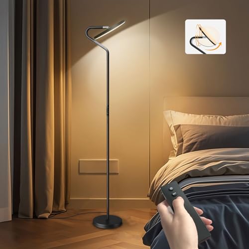 BBHome 36W LED Dimmbar Deckenfluter, 3850lm Moderne Stehlampe mit Fernbedienung, 3000K-6500K Stufenlos Dimmbare Standleuchte für Schlafzimmer Büro, Stehlampe Wohnzimmer Schwarz von BBHome
