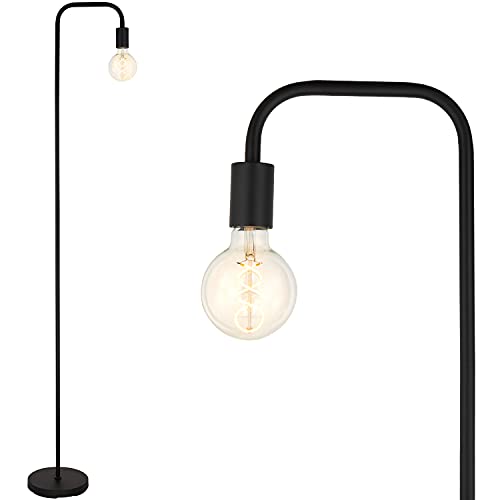 BBHome Retro Stehlampe Gebogen, Minimalistische Metall Stehlampe mit Fußschalter für Schlafzimmer, Wohnzimmer, Lesen, Büro I 165 cm I E27(Schwarz) von BBHome