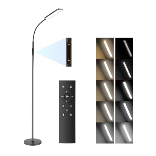 BBHome Stehlampe LED Dimmbar 10W, Leselampe mit 4 Farbtemperaturen mit Stufenlosem Dimmen, Touch-Steuerung und Fernbedienung, 1H Timer, Stehleuchte für Wohnzimmer, Schlafzimmer, Büro(Schwarz) von BBHome