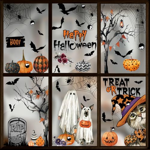 BBLIKE 9 Blätter Halloween Fensterbilder - Selbstklebende Doppelseitige Sticker, Fensteraufkleber mit Katzen, Kürbisse, Fledermäuse, Halloween Deko für Glastüren, Window, Party BBLIKE 9 Blätter Halloween Fensterbilder - Selbstklebende Doppelseitige Sticker, Fensteraufkleber mit Katzen, Kürbisse, Fledermäuse, Halloween Deko für Glastüren, Window, Party von BBLIKE