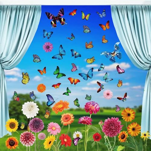 BBLIKE Fensterbilder Frühling 9 Blätter Fenstersticker Frühling Ostern Selbstklebend Schmetterling Blumen Vogel Baum Fensteraufkleber Wiederverwendbare für Fensterdeko Kinderzimmer Party Zubehör von BBLIKE