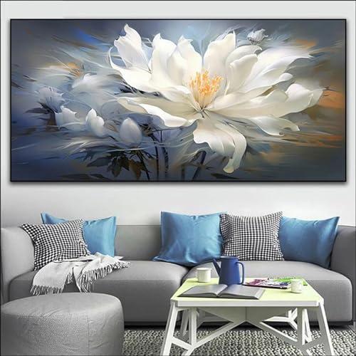 BBOVOBB 1 Panel Weiße Blumen Bild Wandkunst, abstrakte weiße Blume Leinwand Wand Kunstdruck Gemälde für Schlafzimmer Dekor 70 x 140 cm (28 x 55 Zoll) rahmenlos von BBOVOBB