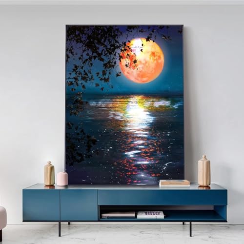 BBOVOBB Abstrakte Malerei auf Leinwand, nordische Mondseelandschaft, Poster und Drucke, Wandkunst, Bild für Wohnzimmerdekoration, 80 x 130 cm (31 x 52 Zoll), ohne Rahmen von BBOVOBB
