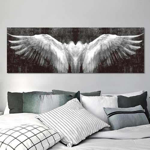 BBOVOBB Große schwarze und weiße Flügel, Leinwandgemälde, abstrakte Flügel, Poster, Drucke, dekorative Bilder für das Wohnzimmer, 70 x 210 cm (28 x 83 Zoll), ohne Rahmen von BBOVOBB