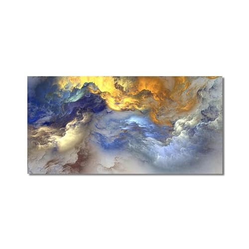 Blaue goldene Wolken, abstrakte Leinwand-Kunst-Wanddekoration – große Wandkunst für Wohnzimmer, große moderne Kunstwerke, Gemälde, 70 x 140 cm (28 x 55 Zoll), ohne Rahmen von BBOVOBB