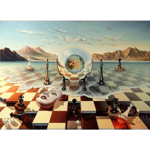 Surrealismus Schachmaske auf Meer Kunst Leinwanddruck Gemälde Salvador Dali Abstraktes seltsames Wandbild Heimdekoration Poster 70 x 100 cm (27,5 x 39,3 Zoll) ungerahmt von BBOVOBB