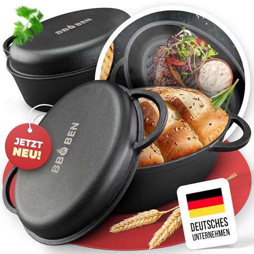 BBQ BEN Gusseisen Bräter [34cm] mit Deckel - Punktgenau gegrillte, knusprige Gerichte - Dutch Oven Set, Gusseisentopf, Cast Iron Pots & Pans, Römertopf, Schmortopf, Induktion, Gasgrill, Grill & Ofen von BBQ Ben