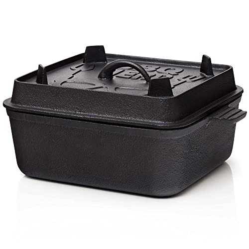 BBQ-Nerd© Dutch Oven Brottopf - Kastenform mit Deckel 5,5 L | Brotbackform mit gerillter Steakpfanne - für Kuchen Brot Auflauf Braten | Feuertopf für alle Herdarten, Öfen und Grillgeräte von BBQ Nerd