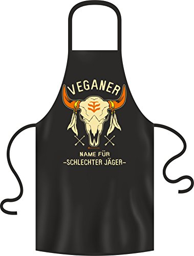 BBQ Solutions Grillschürze Veganer Name für schlechter Jäger Kochschürze mit lustigem Spruch, Schwarz, 28 x 22 x 2.0 cm von RAHMENLOS