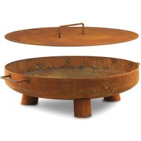 BBQ-Toro Feuerschale Ø 60 cm mit Deckel, Rostoptik, Outdoor Dreibein Feuerstelle für Garten von BBQ-TORO