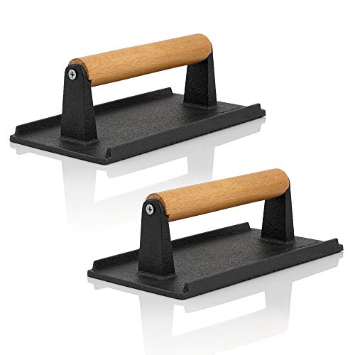 BBQ-Toro 2er Set Gusseisen Fleischbeschwerer 1 kg | 21 x 11 cm | Burger Grillgewicht mit Holzgriff, Burgerpresse BBQ-Toro 2er Set Gusseisen Fleischbeschwerer 1 kg | 21 x 11 cm | Burger Grillgewicht mit Holzgriff, Burgerpresse von BBQ-Toro