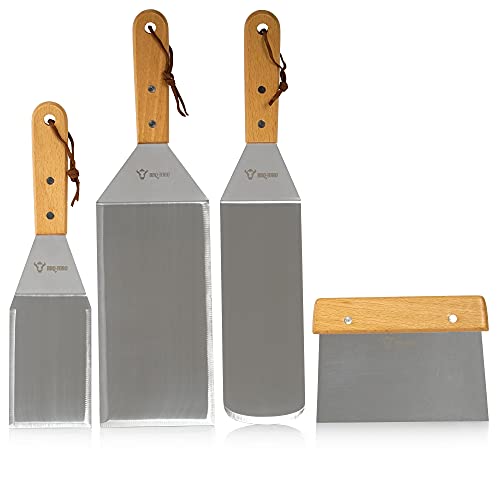 BBQ-Toro 4-teiliges Edelstahl Pfannenwender Set | Plancha Grill Zubehör Set mit Winkelpaletten und Grill Spachtel | Grillbesteck Set, Teppanyaki Grill Werkzeug, Grillhelfer von BBQ-Toro