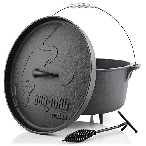 BBQ-Toro Dutch Oven Alpha Serie | 13,3 Liter (DO14A), Topf mit Füße | bereits eingebrannt - preseasoned | Gusseisen Kochtopf | Bräter mit Deckelheber von BBQ-Toro