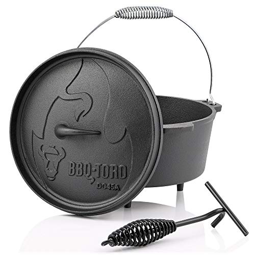 BBQ-Toro Dutch Oven Alpha Serie | 3,1 Liter (DO45A), Topf mit Füße | bereits eingebrannt - preseasoned | Gusseisen Kochtopf | Bräter mit Deckelheber von BBQ-Toro