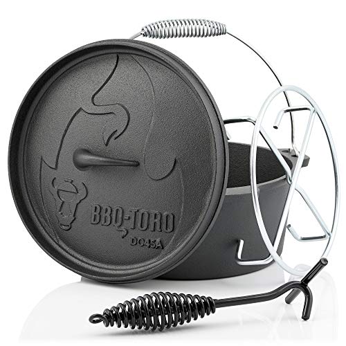 BBQ-Toro Dutch Oven Alpha Serie | 3,1 Liter (DO45AX), Topf ohne Füße | bereits eingebrannt - preseasoned | Gusseisen Kochtopf | Bräter mit Deckelheber von BBQ-Toro