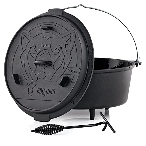 BBQ-Toro Dutch Oven Emaille Serie | Emailliert 13,6 Liter | Gusseisen Kochtopf mit Füßen | Bräter mit Deckelheber, Gusstopf, Feuertopf, Gussbräter, Grilltopf, Gusskessel, Schmortopf von BBQ-Toro